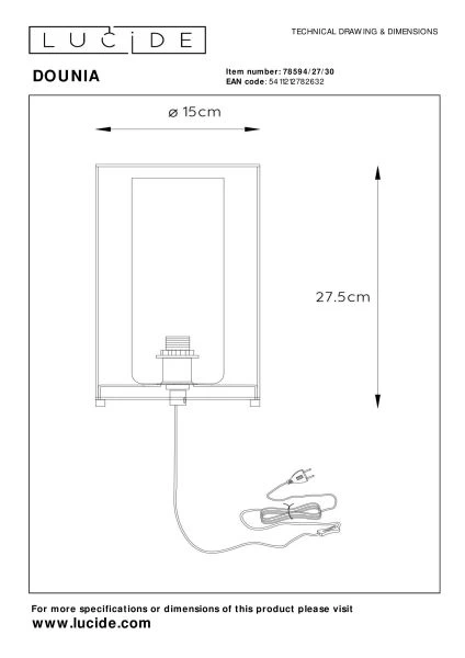 Lucide DOUNIA - Tischlampe - Ø 15 cm - 1xE27 - Schwarz - TECHNISCH